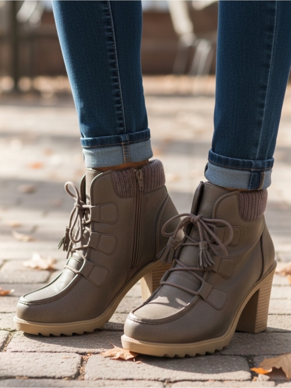Mudd Brown Ankle Boots with Knit Cuff